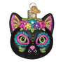 Decorative black cat ornament with colorful embellishments on a white background