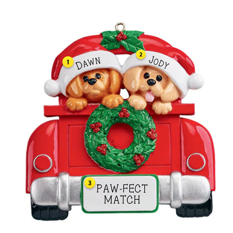 Personalized ornament for a couple dogs in a car