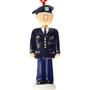Personalized Army dress blues ornament featuring a smiling soldier in dark blue formal uniform with space for a name on the base and year on the leg.