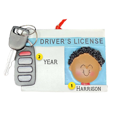 Personalized Driver's License ornament for an African-American boy