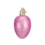 Pink glittery Egg shaped Christmas ornament on a white background