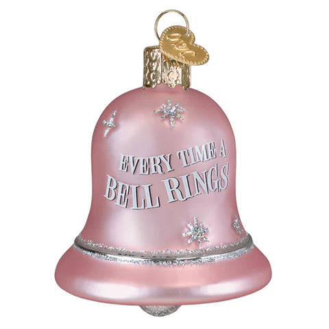 A pink Bell Ornament with Everytime a Bell Rings saying on it. - Old World Christmas