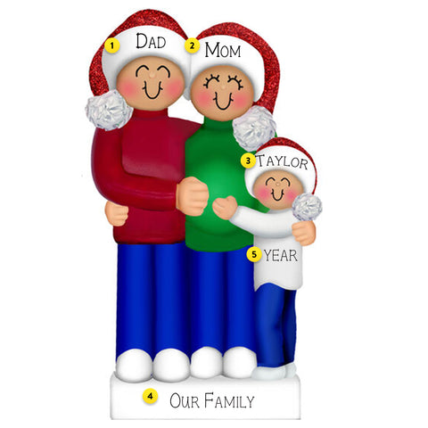 Personalized We're Expecting Family with 1 Child Ornament