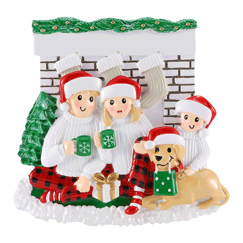 Family Of 3 With Dog Ornament Personalized