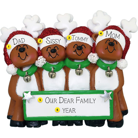 Personalized Reindeer Family of 4 Ornament