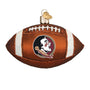 Glass football ornament with Florida State logo on a white background