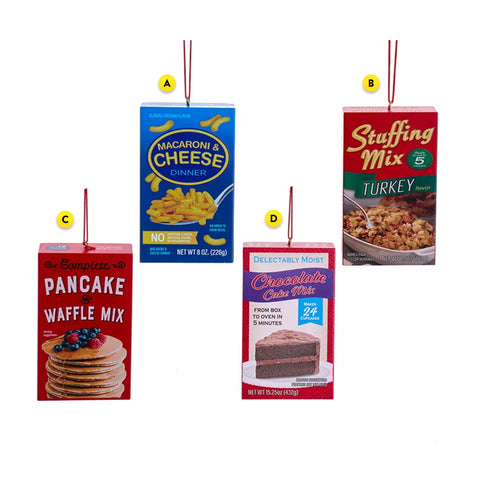 Food Box Ornament J8825A Mac and Cheese J8825B Stuffing Mix J8825C Pancake Mix J8825D Cake Mix