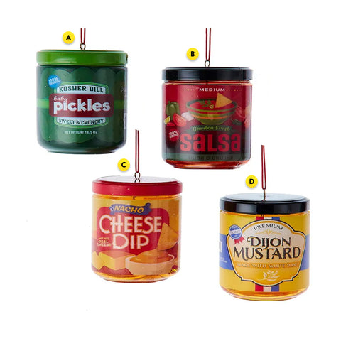 Food Jar Ornament J8860A Pickles J8860B Salsa J8860C Cheese Dip J8860D Dijon Mustard