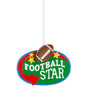 Football Star Sign ornament with a brown football accent, gold stars, and a colorful oval sign with white lettering.