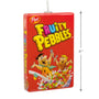 Fruity Pebbles cereal box ornament with cartoon characters on a white background showing size
