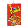 Fruity Pebbles cereal box ornament with cartoon characters on a white background