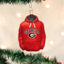 Red hoodie ornament with 'Georgia' text and logo on a Christmas tree.
