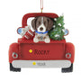Personalized German Shorthaired Pointer Dog in Back of Truck Ornament with tree and gift