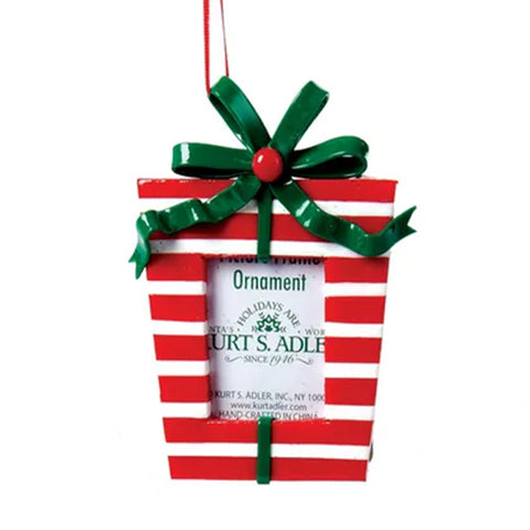 Red and White Striped Picture Frame Ornament