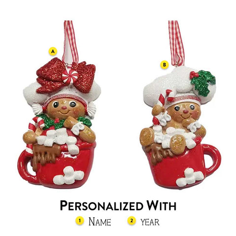 Gingerbread People in a Mug Ornaments