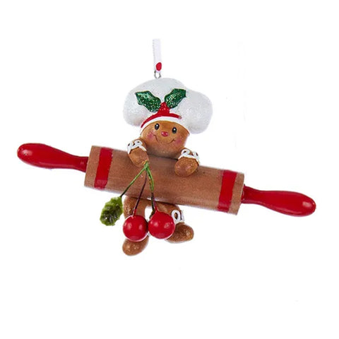 Gingerbread Man Hanging from a Rolling Pin Ornament