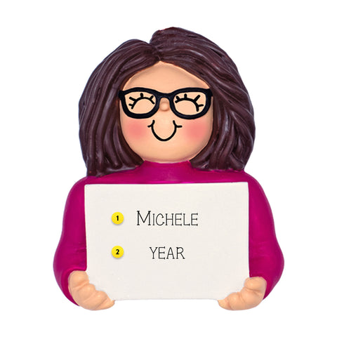 Brunette Girl with Glasses Ornament