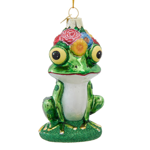 Glass Flower Crown Frog Ornament