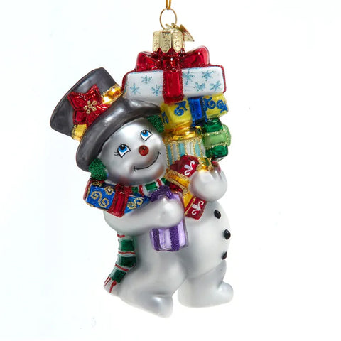 Glass Snowman Carrying Gifts Ornament