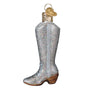 Silver Glittered Cowgirl Boot Ornament - Old World Christmas