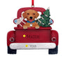 Christmas ornament of a Golden Retriever dog in a red truck can be personalized.