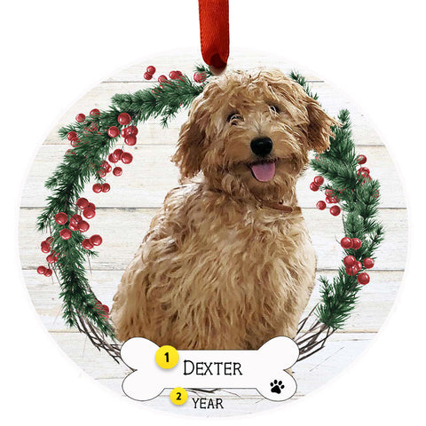 Rust Colored Goldendoodle dog ornament personalized and dated for Christmas