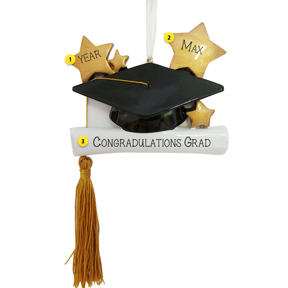 Graduation Cap and Diploma with Gold Tassel Ornament for Christmas Tree
