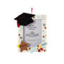 Personalized graduation picture frame ornament with a black graduation cap, diploma, gold star, and sample name and year personalization on the frame.