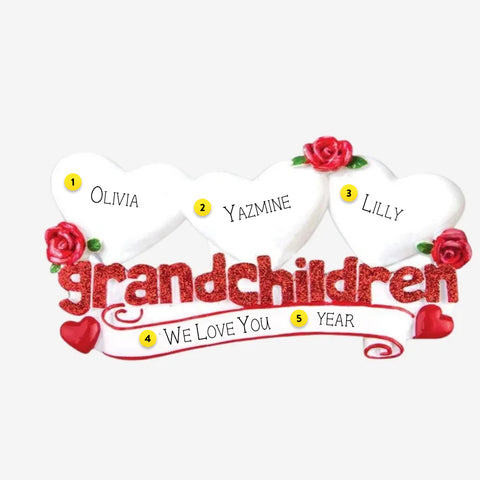 Grandchildren Ornament with 3 Hearts for Christmas Tree