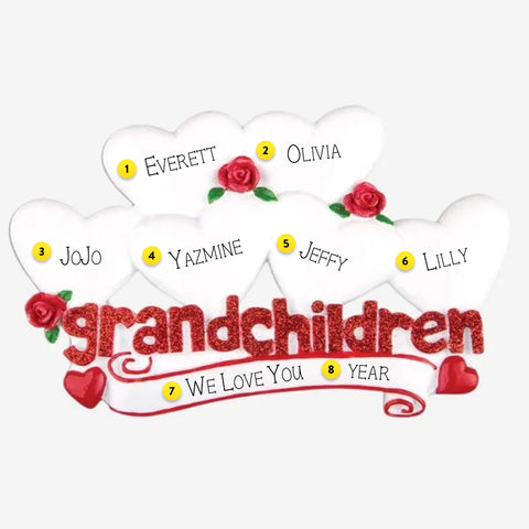 Grandchildren Ornament with 6 Hearts for Christmas Tree