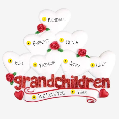 Grandchildren Ornament with 7 Hearts for Christmas Tree