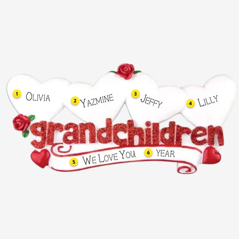 Grandchildren Ornament with 4 Hearts for Christmas Tree