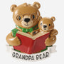 Decorative ornament of a bear reading a book with a smaller bear on its lap, labeled 'Grandpa Bear'.