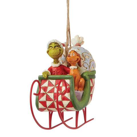 Grinch and Max in Sleigh Ornament - Jim Shore