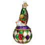 Decorative Harlequin Snowman Christmas ornament with colorful design on a white background