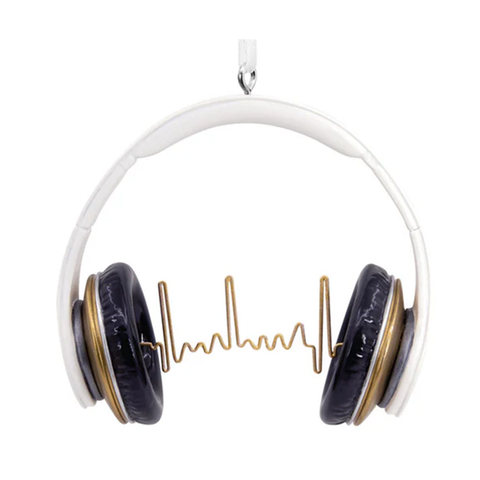 White Headphones Ornament with sound wave between ear pads