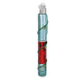 Decorative O'Santic pen ornament with a blue body and red label on a white background side of ornament 