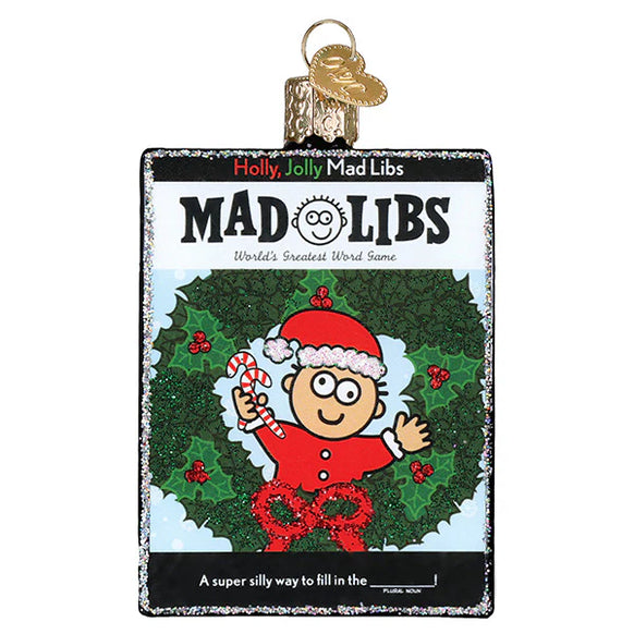 Holly Jolly Mad Libs game packaging with a Christmas-themed illustration on a white background