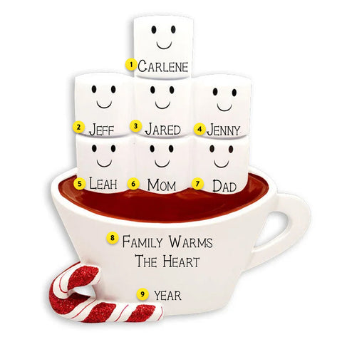 Personalized Hot Cocoa Family of 7 Table Top Decoration