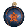 Houston Astros Navy blue baseball ornament with orange 'H' logo on a white background