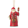 Back view of Jim Shore Hungarian Santa Ornament showing the red robe with colorful floral folk-art detailing and staff.