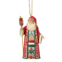 Front view of Jim Shore Hungarian Santa Ornament from Santa Around the World featuring a detailed robe, staff, and Hungarian-inspired design.