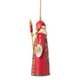 Side view of Jim Shore Hungarian Santa Ornament showing the red robe, long staff, and sculpted profile from the Santa Around the World collection.
