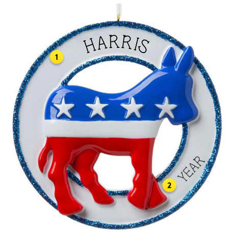 Democrat Christmas Ornament with Stars and Stripes Donkey in a blue circle personalized 