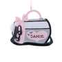 Personalized dance bag ornament with a pink bow, ballet shoes, heart detail, and space for a name and year.