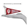 Small red and white pennant with 'IU Hoosiers' text held in a hand, with a measurement label indicating 5 inches.