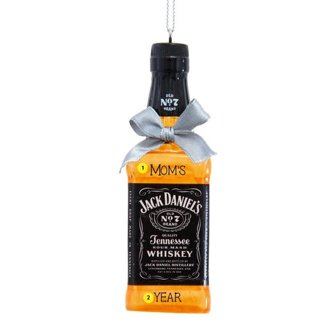 Personalized Jack Daniel’s Tennessee Whiskey ornament with a name above the label and a year near the bottom of the bottle.