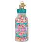Decorative bottle ornament filled with colorful sprinkles on a white background