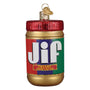 Decorative ornament shaped like a Jif peanut butter jar on a white background