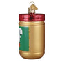 Peanut butter jar ornament with red lid on a white background